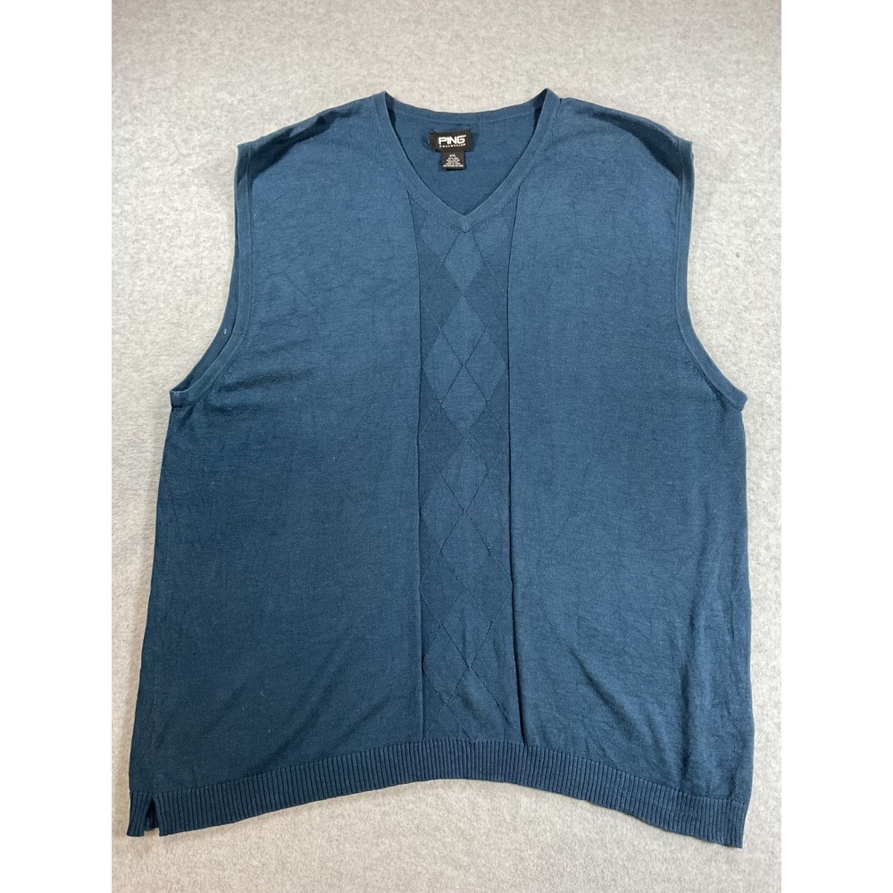 Ping Collection Mens XXL Blue Silk Cotton V-Neck Argyle Knit Sweater Vest 2277